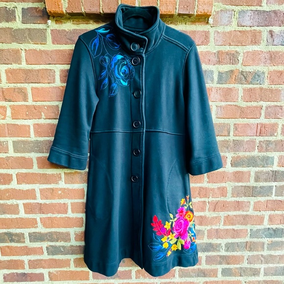 Johnny Was Black Coat with Blue and Red Floral Embroidery - Picture 8 of 9